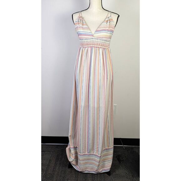 Vici Women’s Small Multi Colored Striped Sundress Maxi Sleeveless Open Summer - Picture 1 of 11